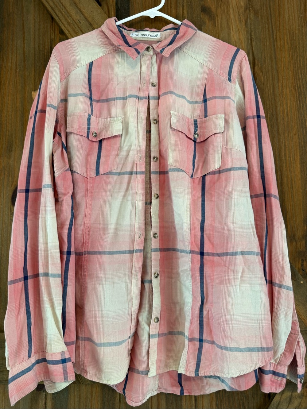 Maurices Pink and Navy Plaid Button-Down Shirt - Picture 2 of 4
